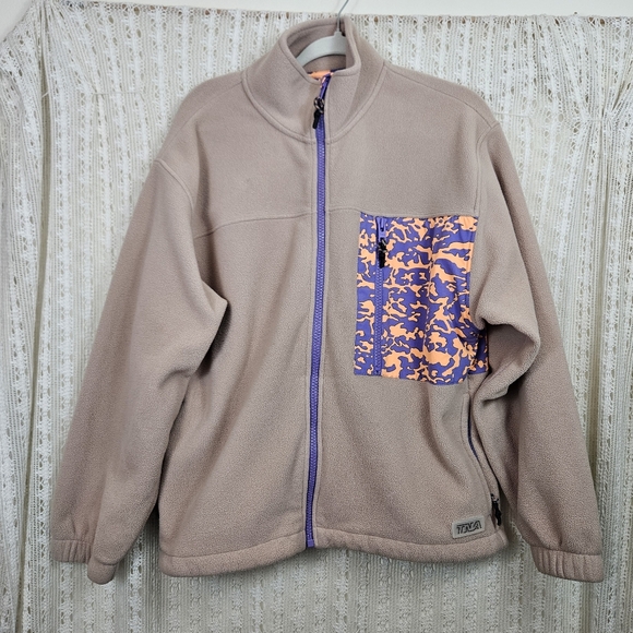 Aritzia TNA Oversized Echo Park Polar Fleece Zip Up Jacket Tan Size Small - Picture 1 of 6